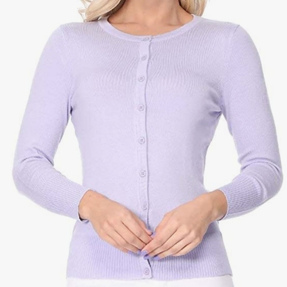 YEMAK Knit Cardigan Crewneck Sweater with 3/4 Sleeves In Lilac Size M - Picture 1 of 8
